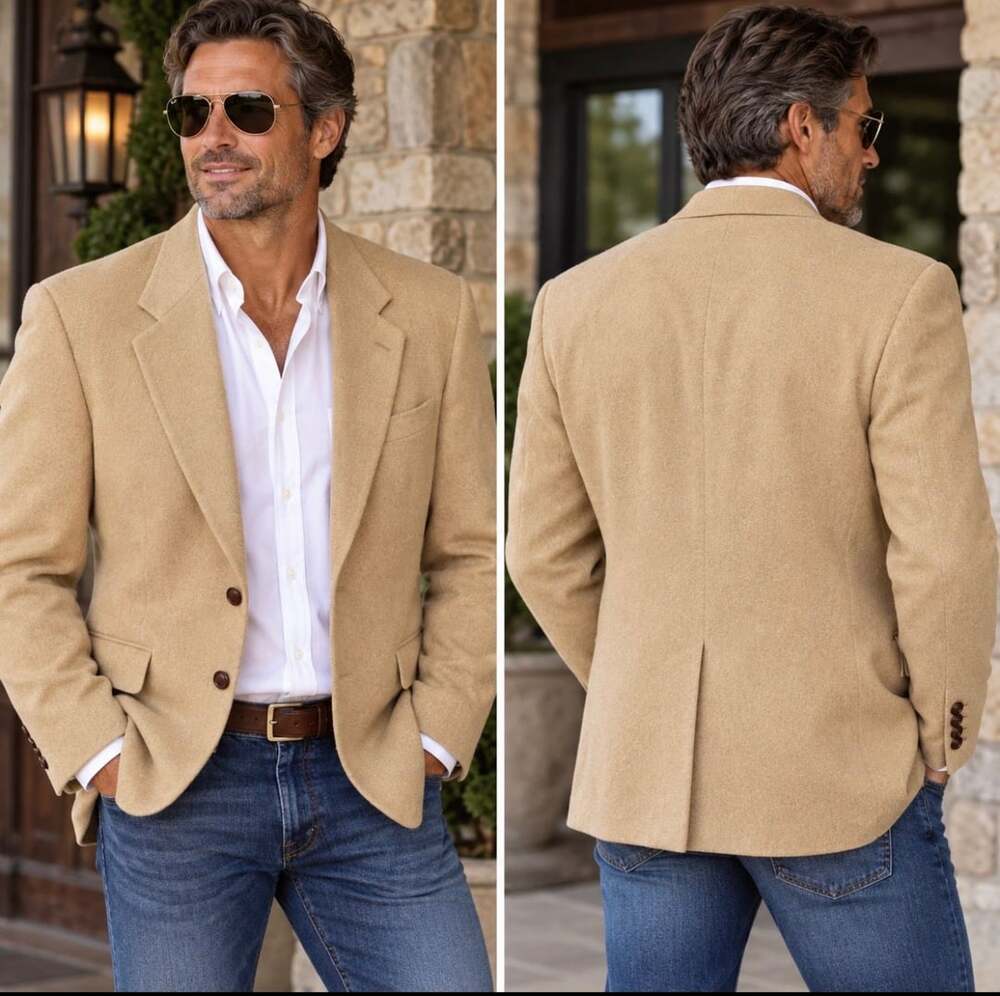Vintage Lands’ End Men’s 44R Camel Hair Lambswool Sport Coat Blazer Made USA Tan